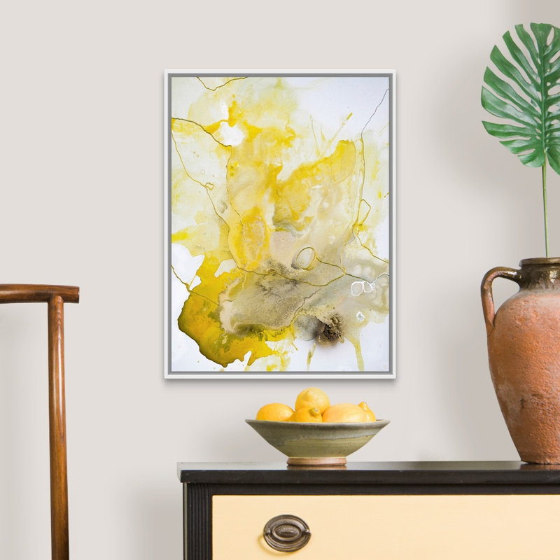 Ligne jaune-reproduction d’art sur toile, Cadre blanc, H 26 po x l 20 po x P 1,75 po