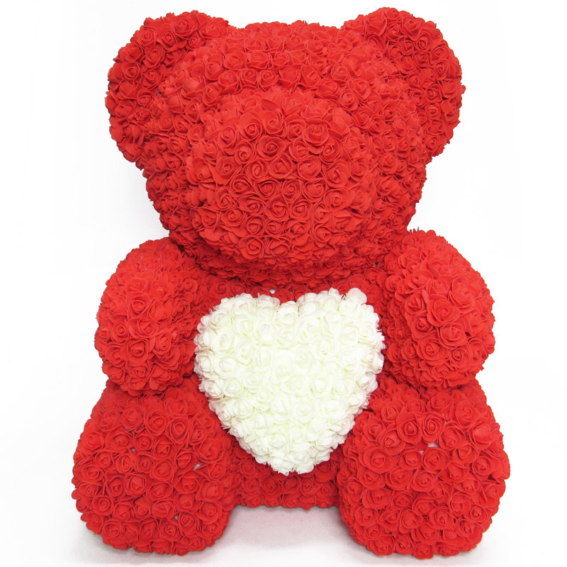 Ours en peluche avec boîte-cadeau Forever Rose Flower, Rouge/blanc