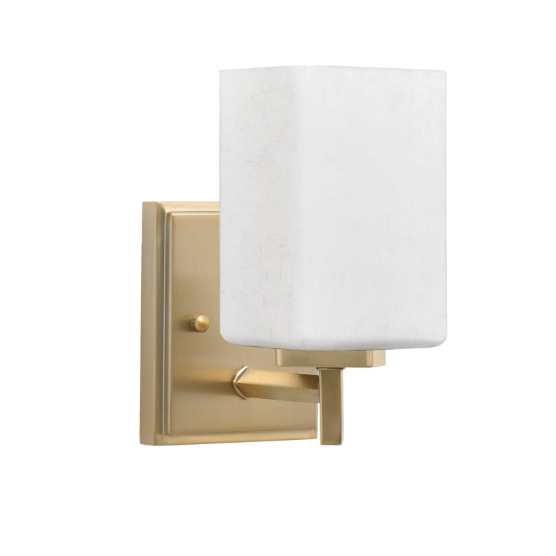 Mariko Wall Sconce Shown In  With 4" Square  Muslin Glass, New Age Brass