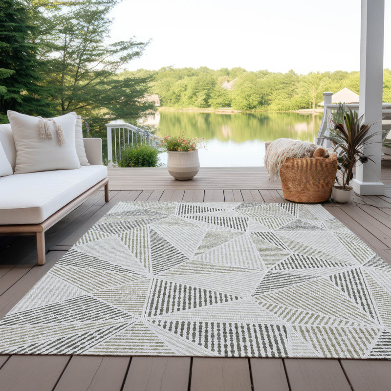 Tapis taupe en polyester tissé à la machine Itzayana, Rectangulaire 3 pi x 5 pi