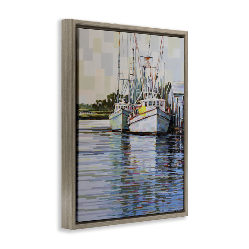 «Shrimp Boat Reflections», peinture par Floater, Cadre flottant orme Montalcino, H 31 po x l 25 po