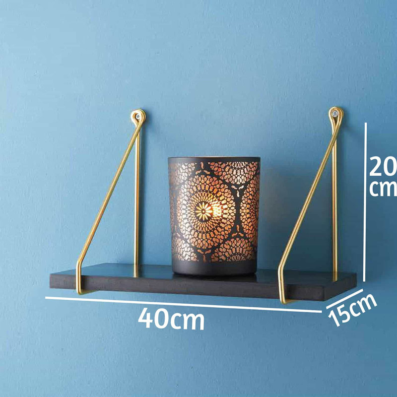 Addre Floating Shelf, 20cm H x 40cm W x 15cm D, Black/Gold