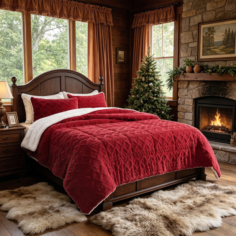 Ensemble d'édredon en jacquard Flock, King, Red