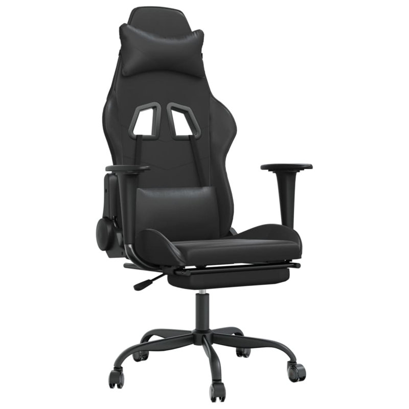 Fauteuil de jeu avec repose-pieds en similicuir, Noir