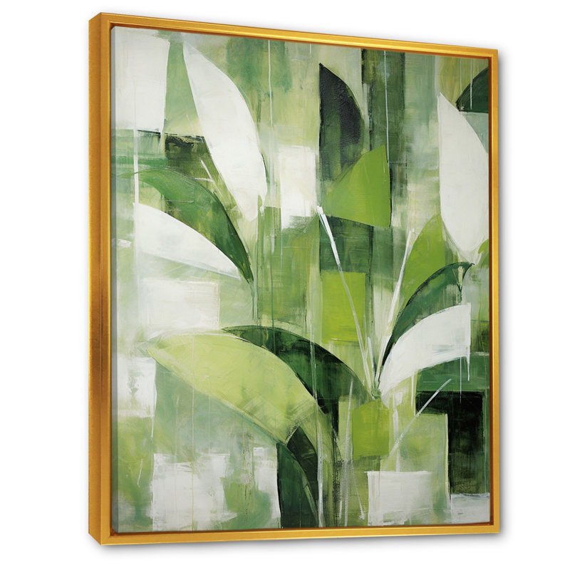 Abstrait, plantes vertes, minimalisme, collage rétro - plantes, art sur toile, H 32 po x l 16 po x P 1 po