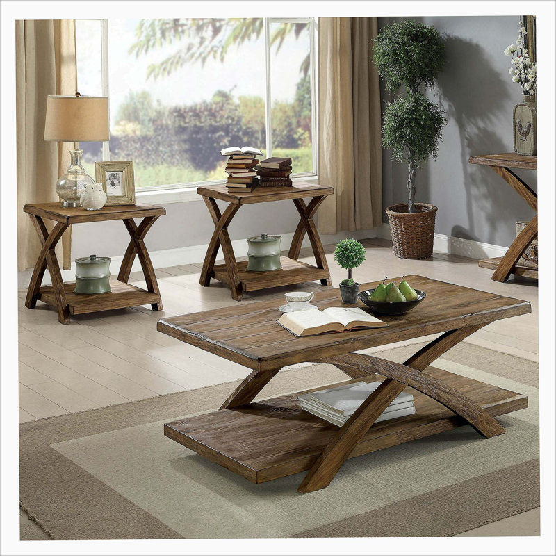 Transitional 3pc Table set Occasional Tables Living Room 1x Coffee Table And 2x End Tables