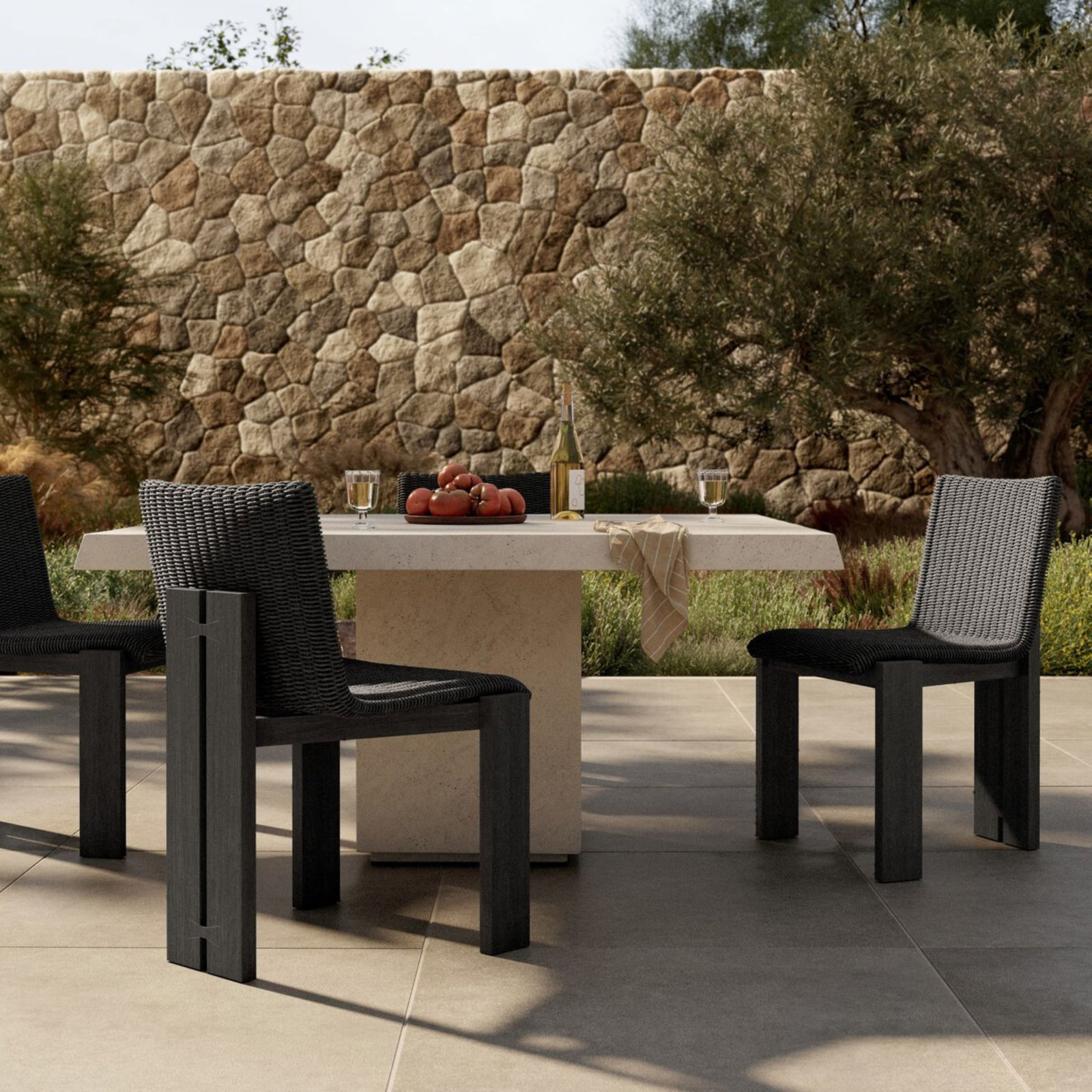 Padme Teak Patio Side Chair, Stained Black