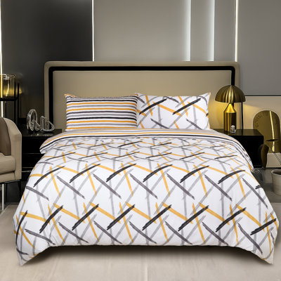 Microfiber Striped Duvet Cover Set with Pillowcases