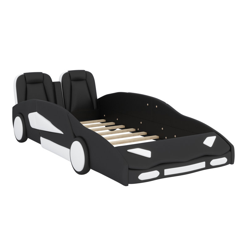 Race Car-Shaped Platform Bed With Wheels, Black