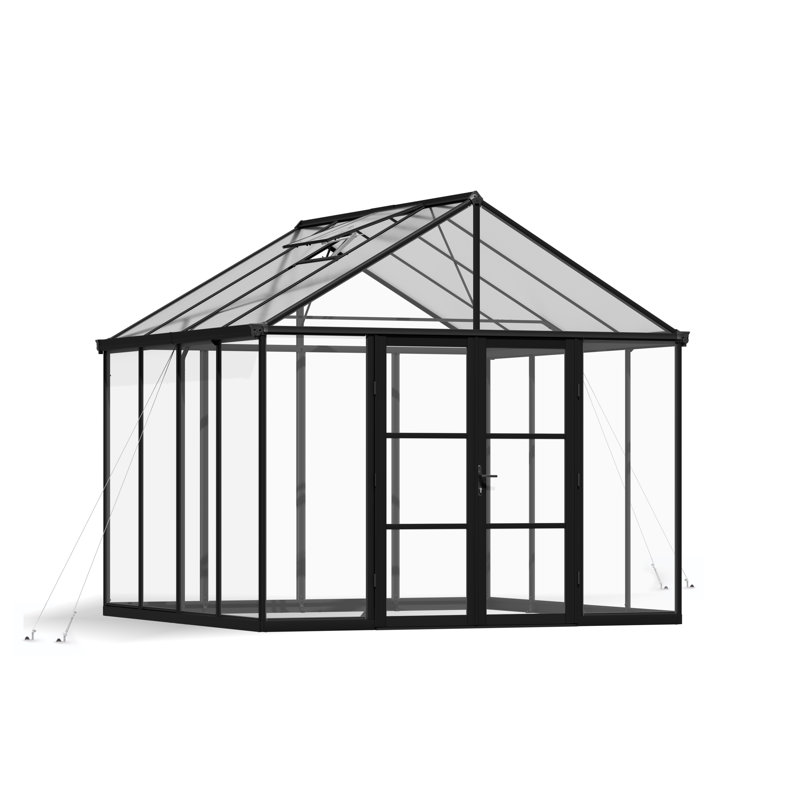 Palram - Canopia Aria 10' W x 10' D Walk-In Hobby Polycarbonate Aluminum Frame Greenhouse Outdoor Living Structure - Black