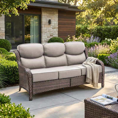 Wickes Patio Outdoor PE Wicker Sofa With 6" Thickness Cushions