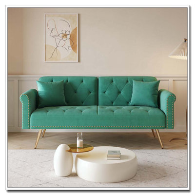 Canapé-lit de 69,7 pouces de long recouvert de velours beige