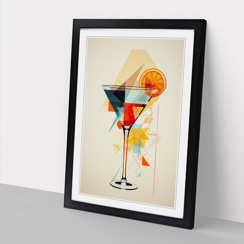 Cocktail Geometric - Single Picture Frame Print on Wood, 46cm H x 34cm W x 2cm D, Black