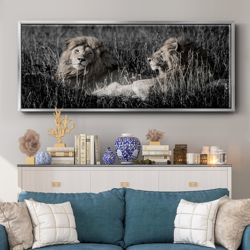 Mara Lions- Framed Canvas, 12" H x 30" W