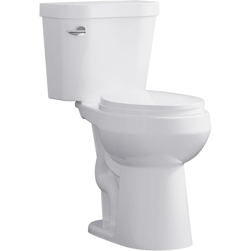 Two-Piece Toilet Round Front, ADA Compliant 19-Inch Comfort Height, 12-Inch Rough-In, Side Push Button Flush with Powerful Cleaning and Under-Locking Lid for Bathroom