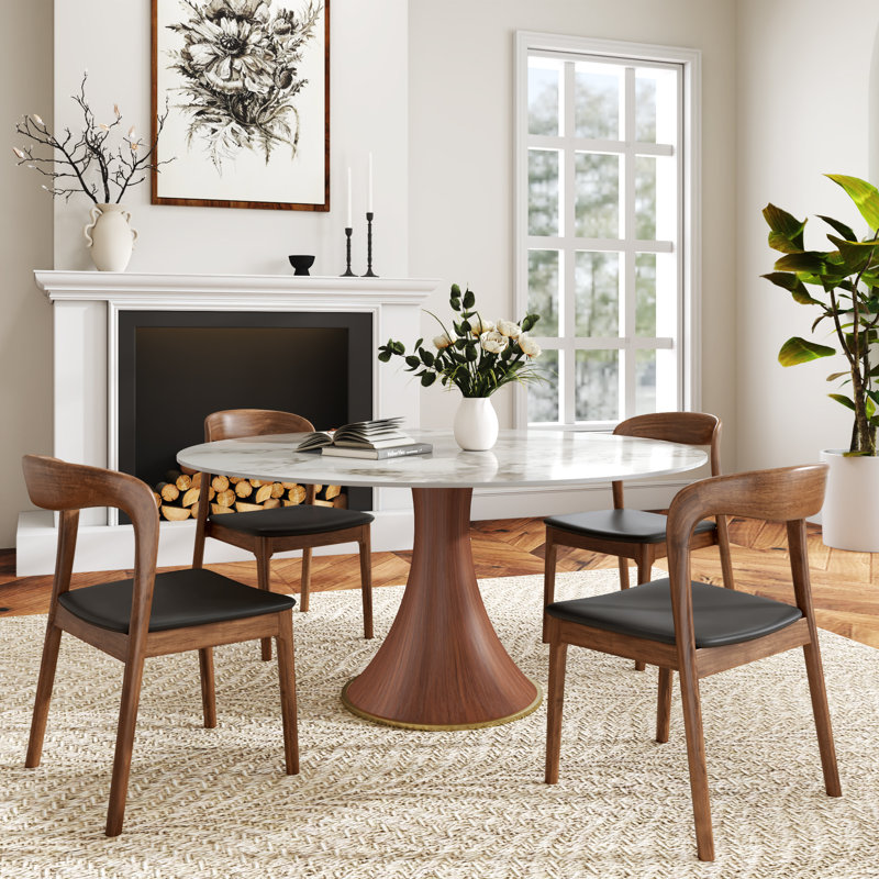 Ensemble de table de salle à manger Tavion 7 pièces Midest Century, Brun, H 29,52 po x L 53,15 po x l 53,15 po
