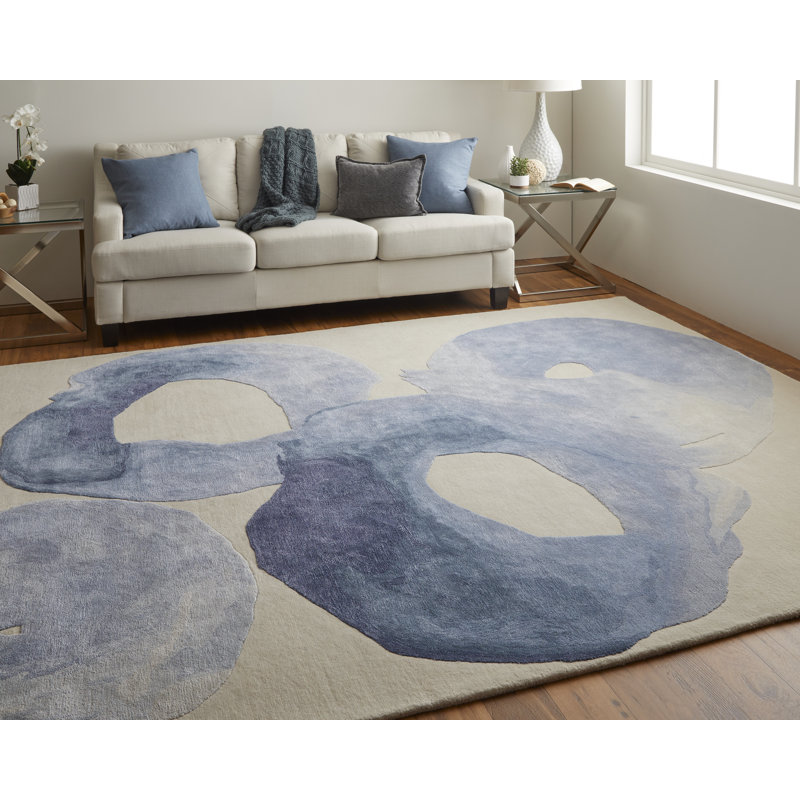 Ramiro Transitional Abstract, Blue/Ivory Area Rug, Rectangle 3'6" x 5'6"