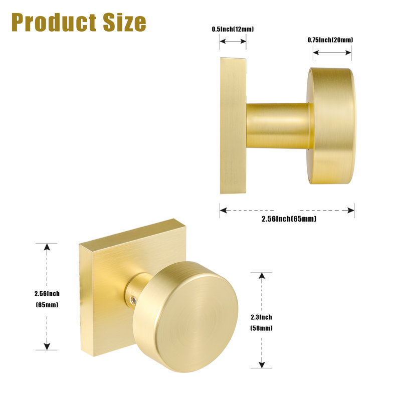 Modern Grace Series Double Dummy Door Knobs, Satin Brass