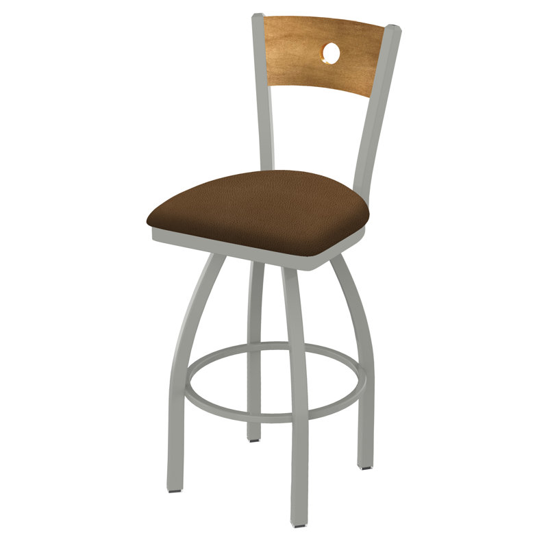 830 Voltaire Swivel Bar & Counter Stool, Medium Maple, Rein Thatch Vinyl / Anodized Nickel Frame, Bar Stool (30" Seat Height)