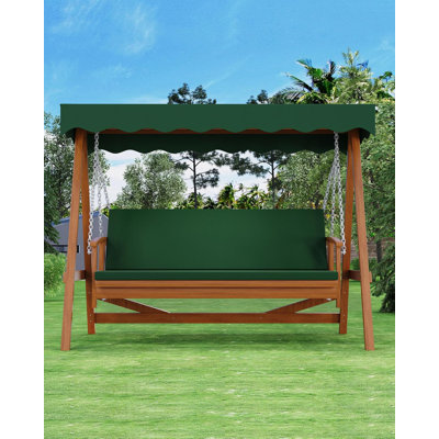 Balancelle de patio en bois avec auvent réglable, banc de balançoire de patio en bois 3 places avec coussin amovible