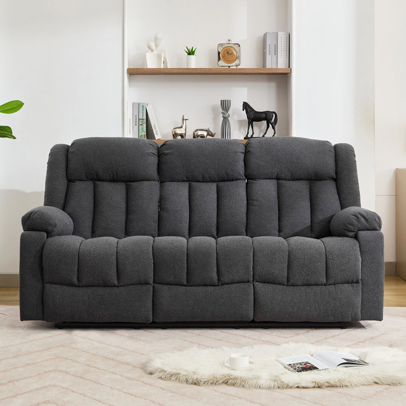 Berroa 3 Seat Recliner Sofa with Central Console, Dark Grey