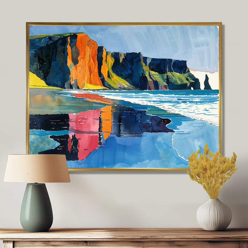 Satterfield - Beach Wall Art Living Room, Toile avec cadre flottant or, H 12 po x l 20 po x P 1 po
