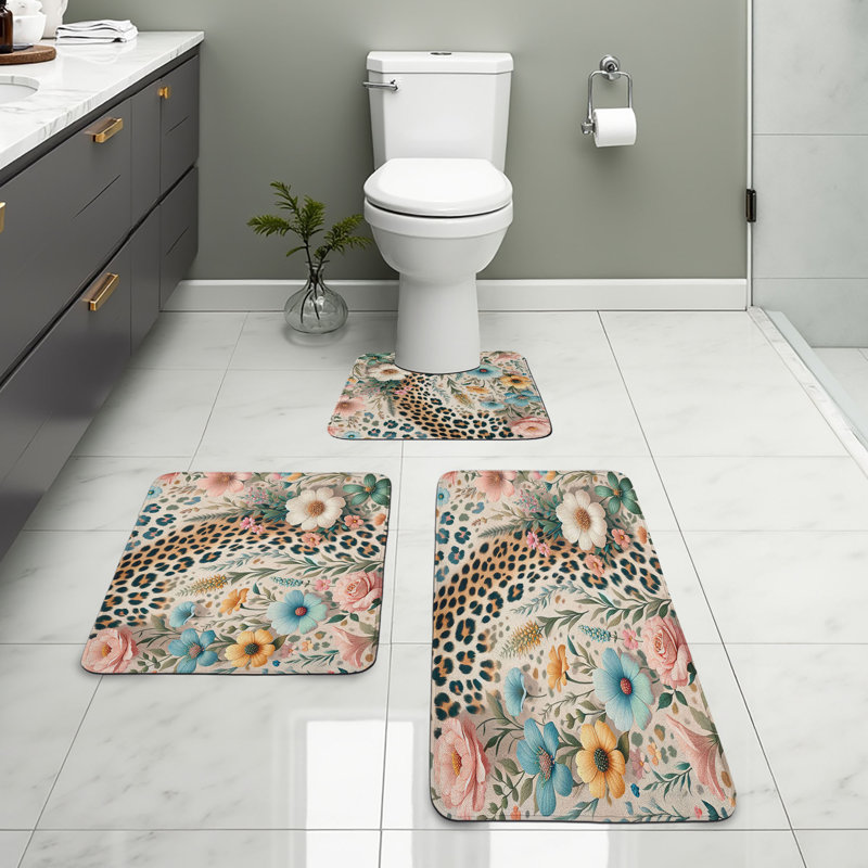  Ensemble de tapis de salle de bain à motif léopard 3 pièces