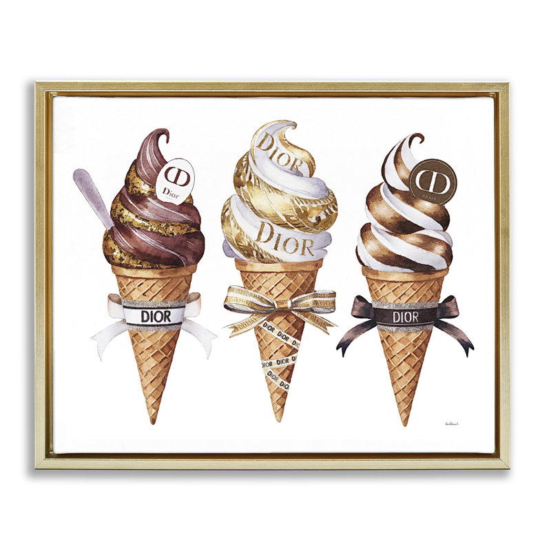 Cadre flottant Sweet Glam Ice Cream, design par Amanda Greenwood, H 17 po x l 21 po, Cadre flottant métallique doré
