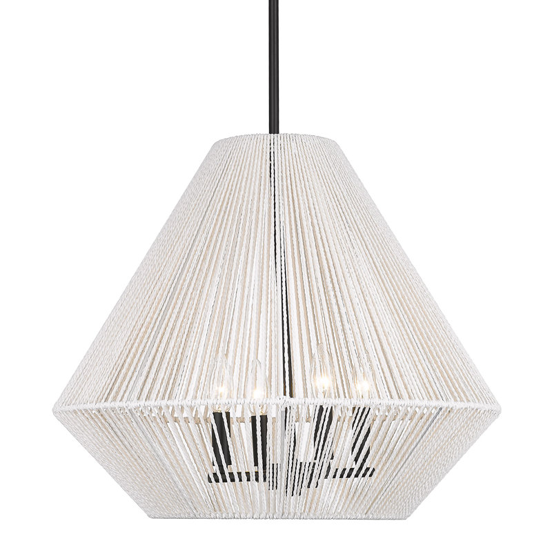Luminaire suspendu géométrique à 4 lumières Simon, Corde raphia blanc blanchi