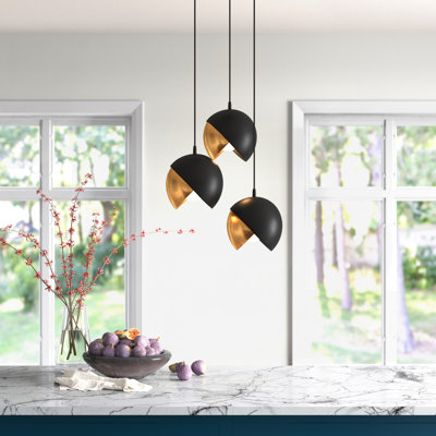 Glam Scandinavian Chandelier, Black & Gold, 15.7 in Diameter x 44.9 in Height | Adjustable Height, Metal Body, 3 x E27 Max 40W | Stylish Lighting Fixture for Modern Home Decor & Dining Spaces, IP20 Rated