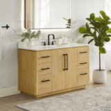 Lewistown 54" Single Bathroom Vanity in Nature Brown with Grain White Engineered Stone Countertop without Mirror