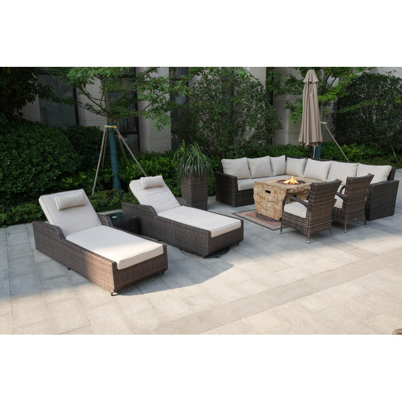 10 - Person Patio Conversation Set with Cushions, Beige