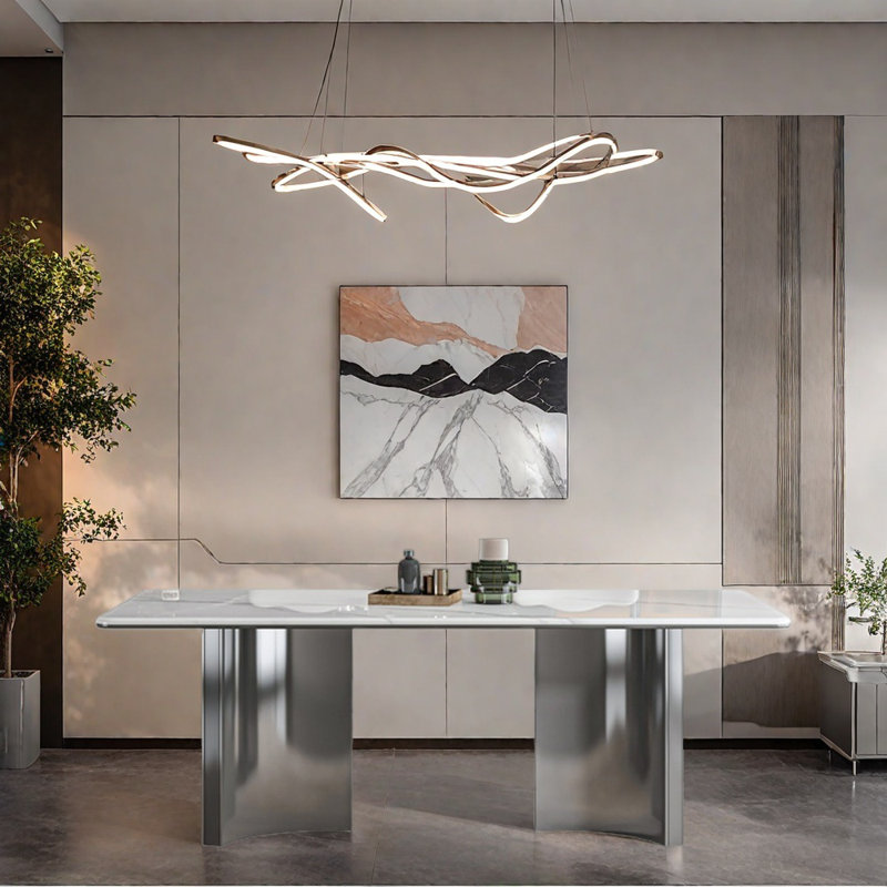 Luxury-modern minimalist rectangular dining table, 29.52”H x 55.11”L x 31.49”W