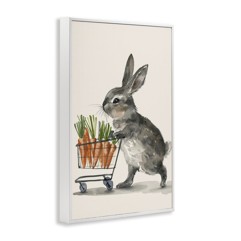 «Bunny with Carrots» par Petals Prints Design, Estampe numérique encadrée blanc bord de mer, H 18 po x l 12 po