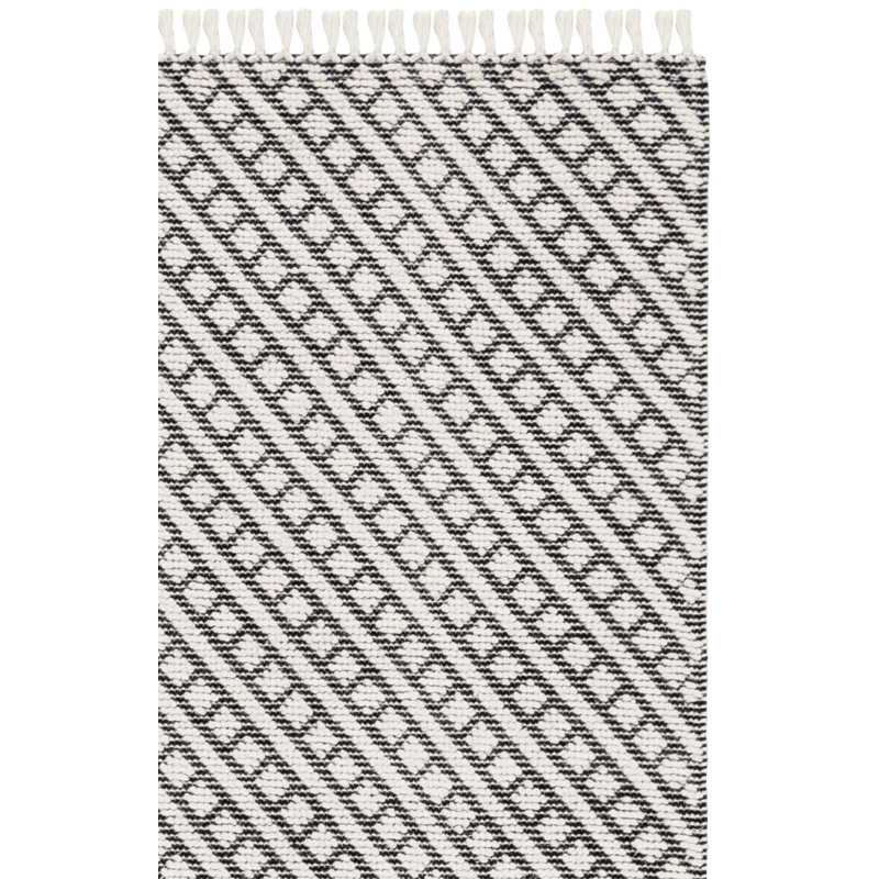 Tapis en laine / coton tissé à la main Brashear en ivoire / noir, Carré 4 pi