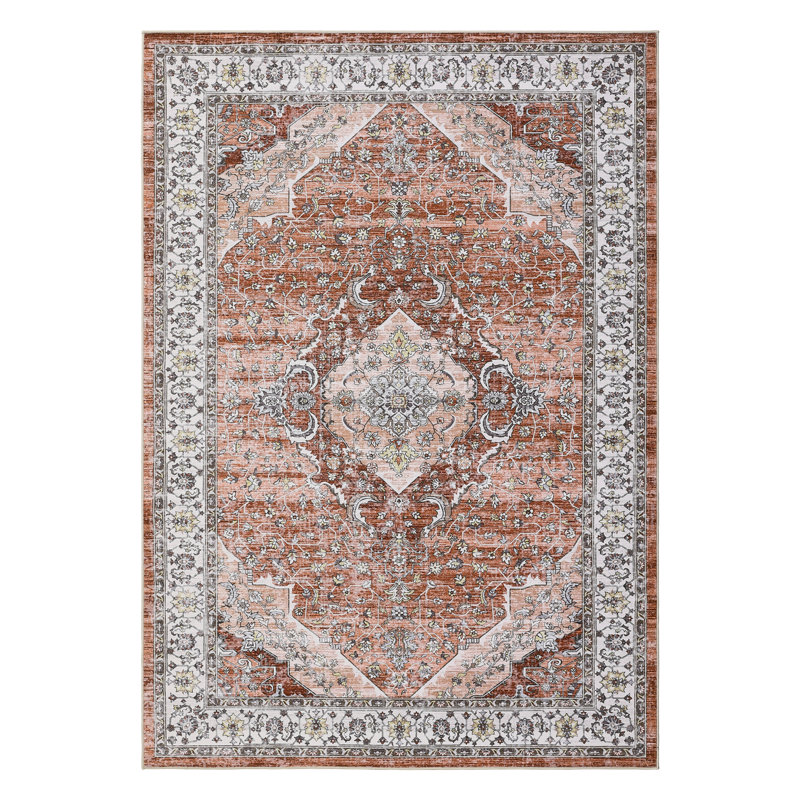 Tapis floral rétro, tapis traditionnel antidérapant pour la maison et le salon, Rectangle 5 pi x 7 pi