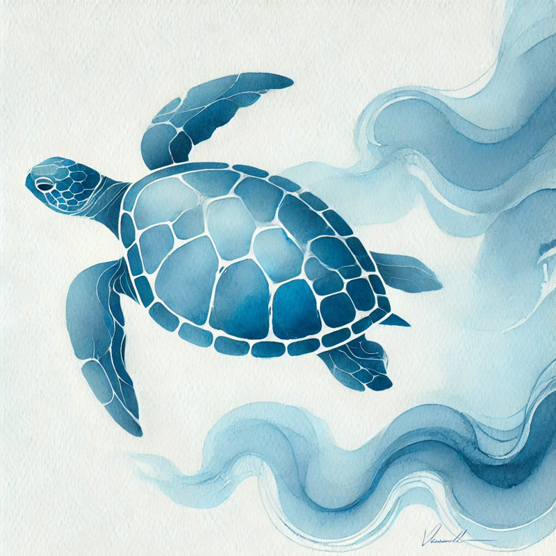 Tortue de mer turquoise, art mural sur toile tendue, H 12 po x l 12 po