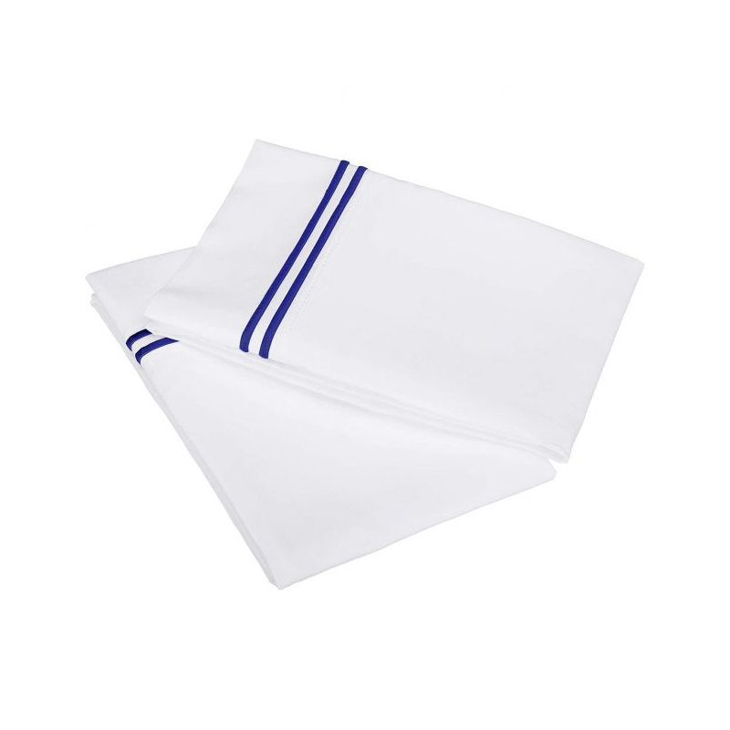 400TC Double Embroidery Cotton Sateen Pillowcases (Set Of 2), White/Navy Blue