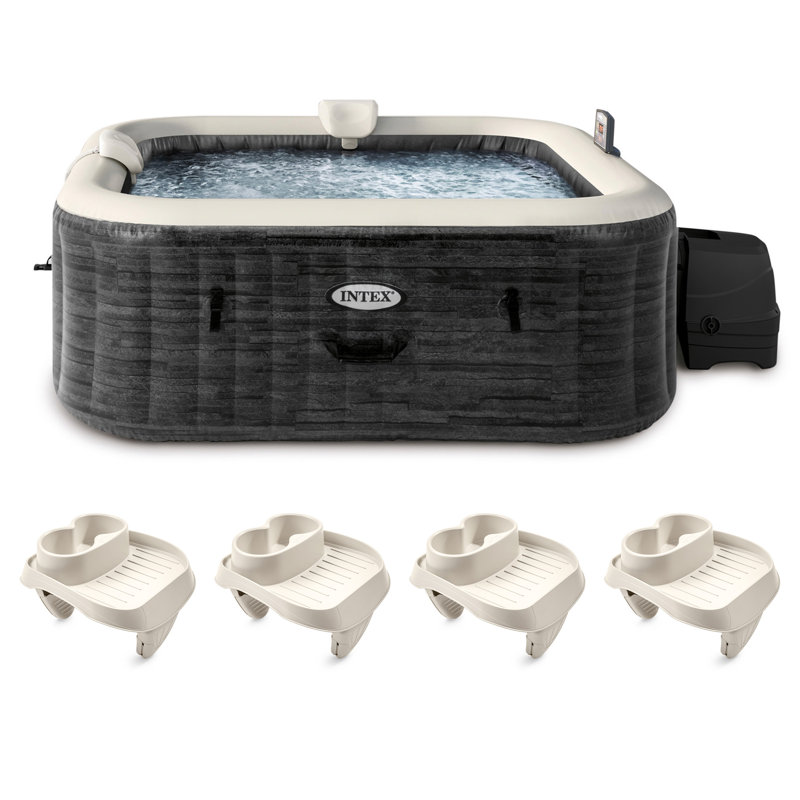 Intex 120 Volt 4 Person 140 - Jet Plastic Square Inflatable Hot Tub in Grey