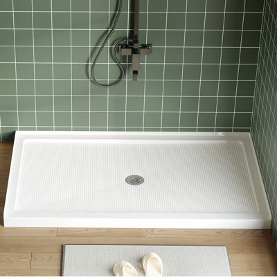 60"x 36" Center  drain CUPC Certified Non-Slip Acrylic Shower Base Pan, Lightweight ABS Shower Tray with Center Drain Kit, 500lbs Capacity, Reversible Drain, Low Threshold Shower Pan for Bathroom Renovation, White