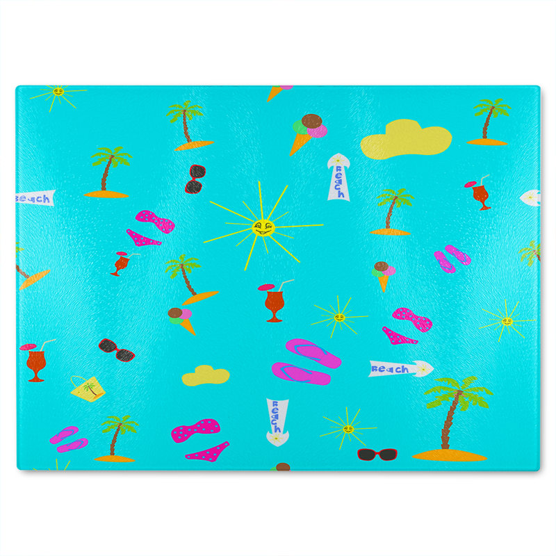 Beach Cartoons Glass Chopping Board, 40cm L x 28cm W
