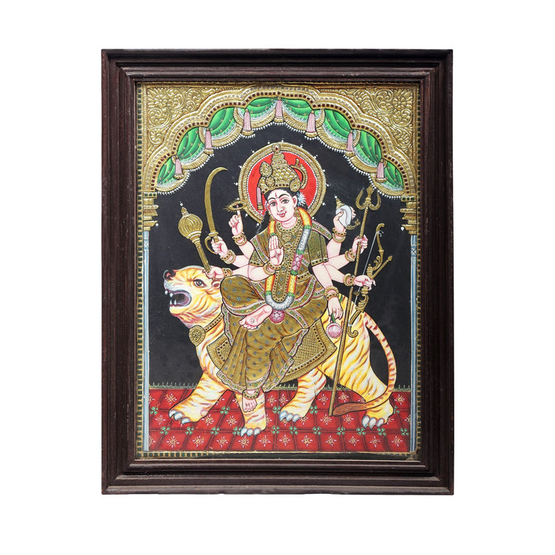Déesse Ashtabhuja, peinture de Durga Tanjore | Couleurs traditionnelles avec or 24 carats | Structure en bois de teck