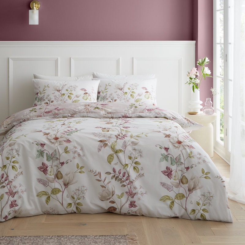 Francesca Floral 200 Thread Count Cotton Reversible Duvet Cover Set, Super King Duvet Cover + 2 Standard Pillowcases
