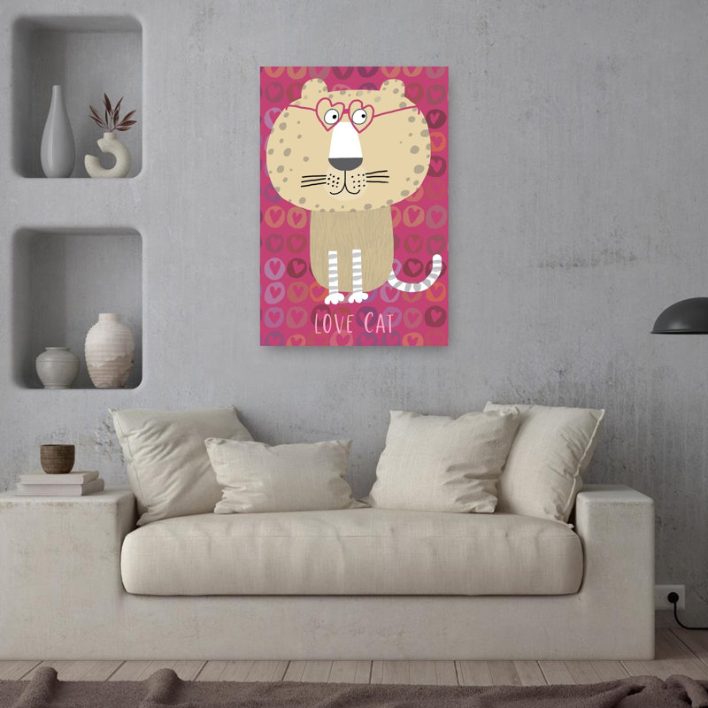 Cute Cat Love Hearts Contemporary Wall Art Print by Carla Daly - Wrapped Canvas Print, 91.44cm H x 60.96cm W