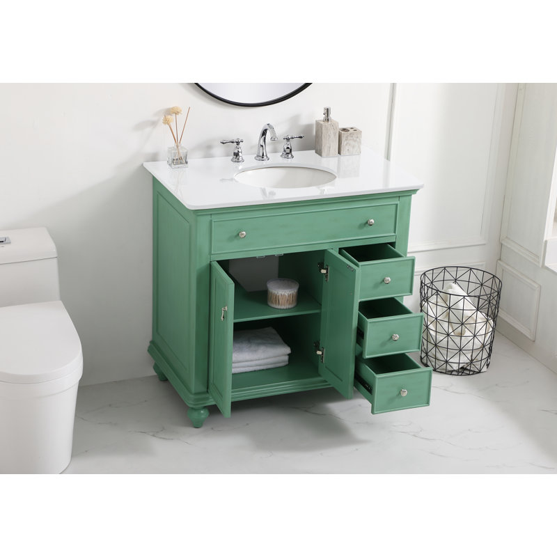Otto 36'' Single Bathroom Vanity with Top, Vintage Mint, Ivory White