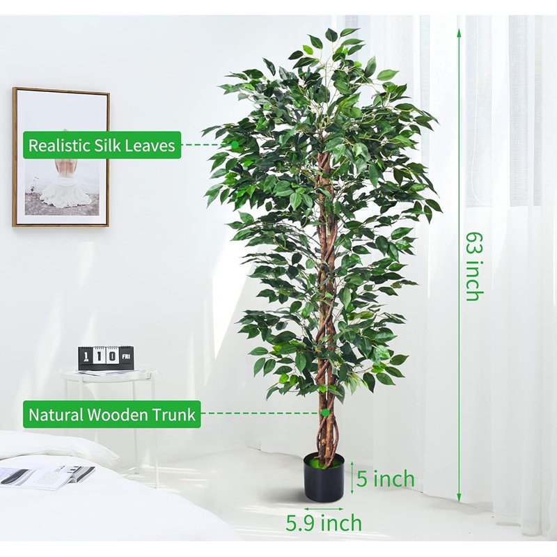 Ficus artificiel en soie artificielle, H 43 po x l 9 po x P 9 po