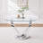 47.2" Round Glass Dining Table Set for 4, Modern 5-Pieces Kitchen Table set, Tempered Glass Table with 4 Chenille Upholstered Chairs, for Kitchen, Dining and Apartment-1617396789-1617396776