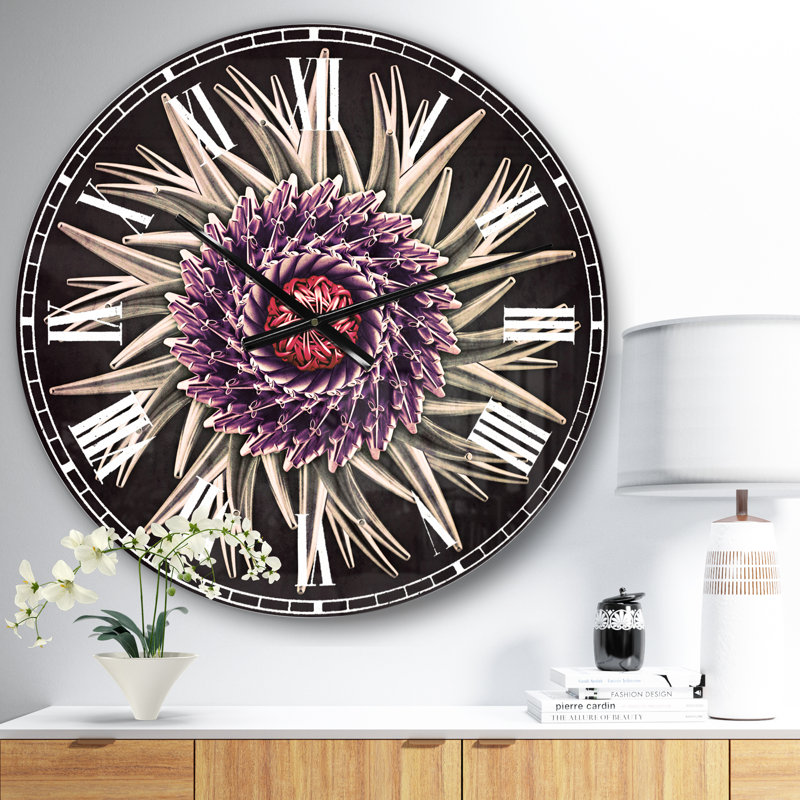 Horloge murale traditionnelle mauve à motif abstrait 3D sur fond noir, Petit