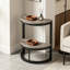 Table de bout semi-circulaire à 2 niveaux, petite table d'appoint demi-ronde avec étagère de rangement, table d'appoint en C mince pour canapé, salon, chambre à coucher, assemblage facile, gris rustique et noir