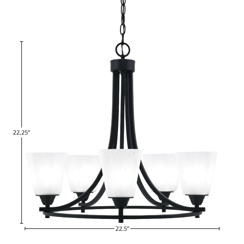 Paramount 5 Light Uplight Chandelier Shown In Matte Black Finish With 4.5" Square White Muslin Glass